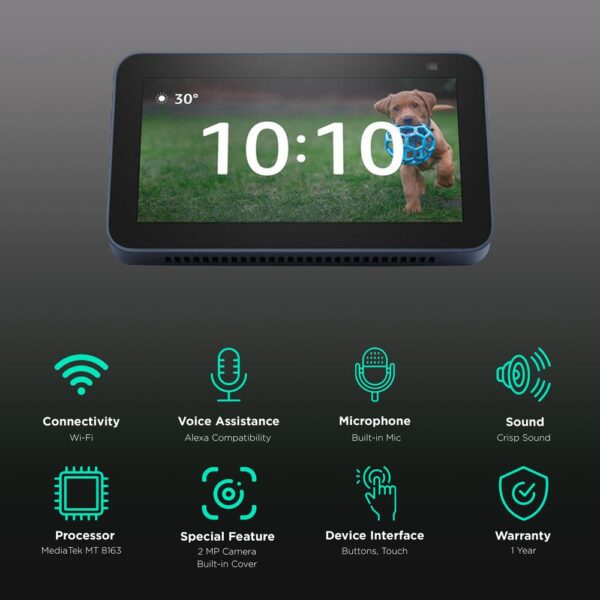 amazon Echo Show 5 (2nd Gen) with Alexa Compatible Smart Wi-Fi Speaker (5.5 Inches Touch Screen Display, Blue) - Image 2